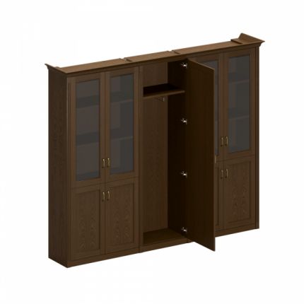Шкаф высокий комбинированный (2 для документов со стеклянными дверями + узкий для одежды) дуб мелвилл
