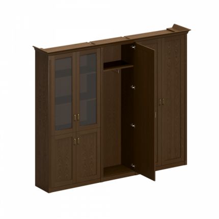 Шкаф высокий комбинированный (2 для документов 1 из 2 со стеклянными дверями + узкий для одежды) дуб мелвилл