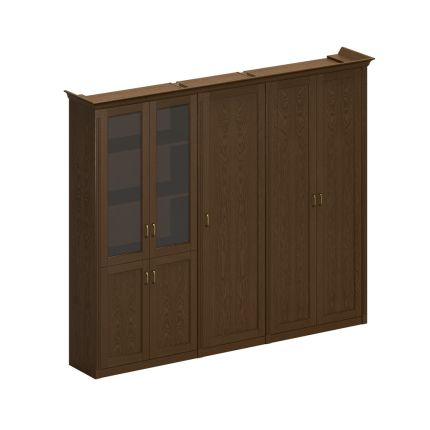 Шкаф высокий комбинированный (2 для документов 1 из 2 со стеклянными дверями + узкий для одежды) дуб мелвилл